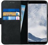 Rosso Deluxe Echt Leer Book Case Hoesje Geschikt voor Samsung Galaxy S8 | Ruimte voor drie pasjes | Portemonnee Book Case | Met Pasjeshouder | Zwart
