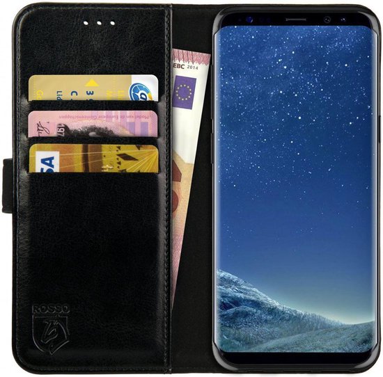 Rosso Element Book Case Wallet Hoesje Geschikt voor Samsung Galaxy S8 Plus | Portemonnee | 3 Pasjes | Magneetsluiting | Stand Functie | Zwart