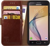 Rosso Element Book Case Wallet Hoesje Geschikt voor Samsung Galaxy J5 (2016) | Portemonnee | 3 Pasjes | Magneetsluiting | Stand Functie | Bruin
