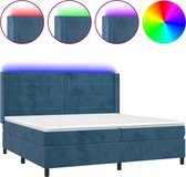 vidaXL - Boxspring - met - matras - en - LED - fluweel - donkerblauw - 200x200 - cm