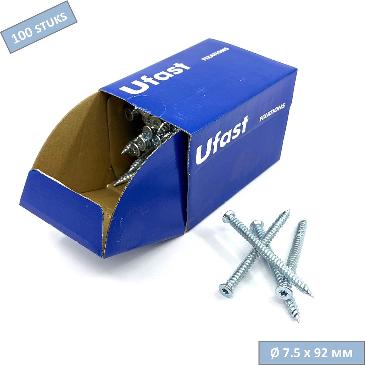 UFAST kozijnschroef Ø 7.5 x 92 mm - Platte kop - Verzinkt - Torx - 100 stuks