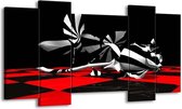 GroepArt - Schilderij - Abstract - Zwart, Rood, Wit - 120x65 5Luik - Foto Op Canvas - GroepArt 6000+ Schilderijen 0p Canvas Art Collectie - Wanddecoratie
