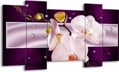 GroepArt - Schilderij - Orchidee - Paars, Wit, Grijs - 120x65 5Luik - Foto Op Canvas - GroepArt 6000+ Schilderijen 0p Canvas Art Collectie - Wanddecoratie