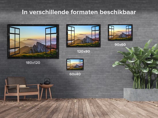 Gards Tuinposter Doorkijk Zonsopkomst in de Bergen in de Alpen - 120x80 cm - Tuindoek - Tuindecoratie - Wanddecoratie buiten - Tuinschilderij