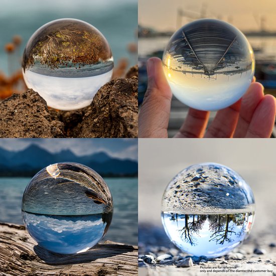 Navaris glazen bol voor fotografie - Fotobol met standaard - Heldere kristallen bal met voet - Lensball Ø 80 mm - Navaris