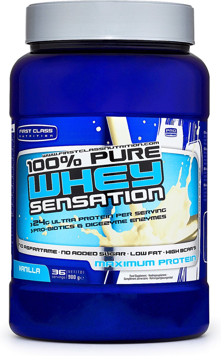 First Class Nutrition - 100% Whey sensation (Vanille - 900 gram) - Whey Protein - Eiwitpoeder - Eiwitshake - Sportvoeding - 30 shakes