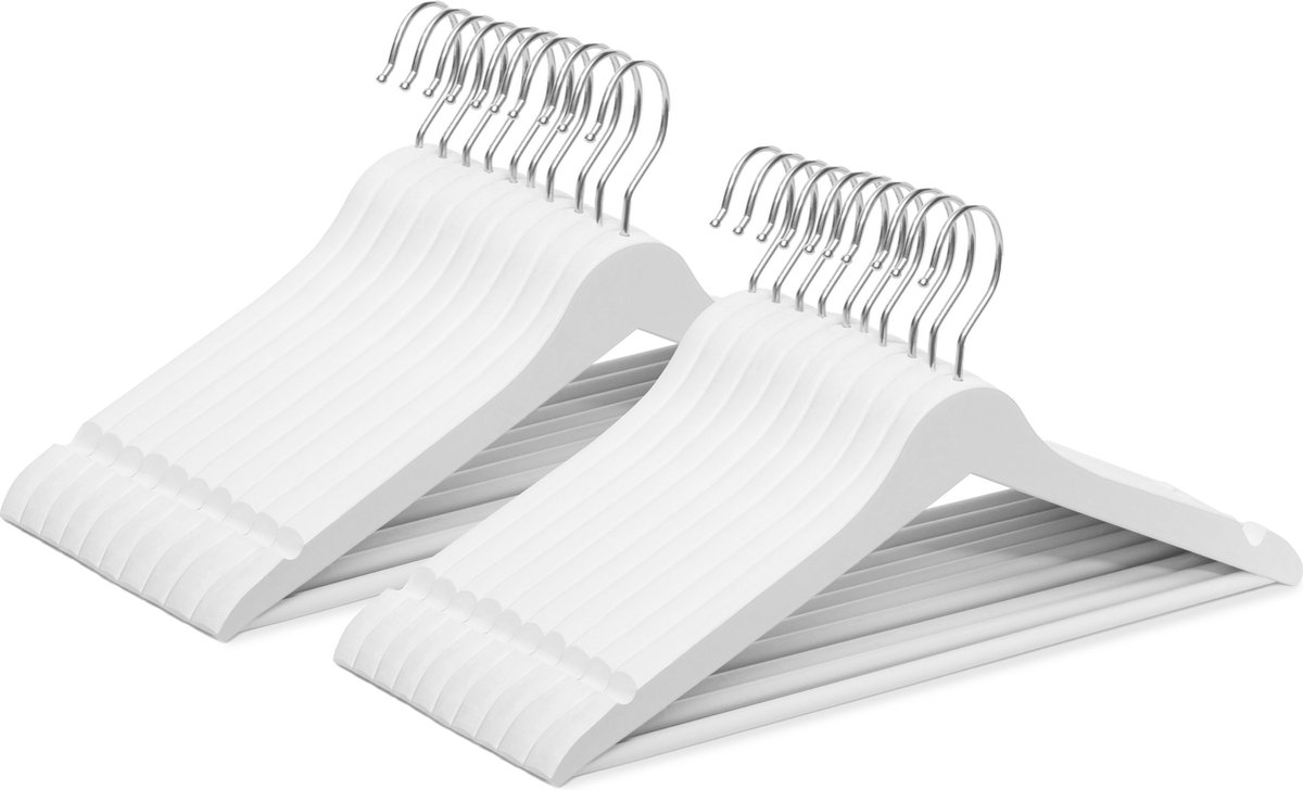 Wicotex-Kledinghanger – SET 20 stuks - houten-kleerhanger, met rok inkepingen en broekspijpen, draaibare haak, Dames en heren kleding - WIT
