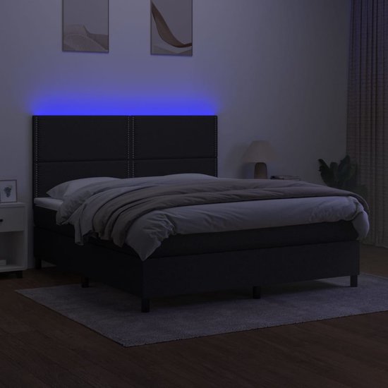 vidaXL - Boxspring - met - matras - en - LED - stof - zwart - 160x200 - cm