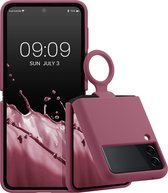 kwmobile flexibel telefoonhoesje van TPU - geschikt voor Samsung Galaxy Z Flip 3 5G - Siliconen coating - Hoesje met ring in donkerroze