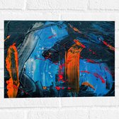 Muursticker - Blauw Schilderij met Oranje Details - 40x30 cm Foto op Muursticker