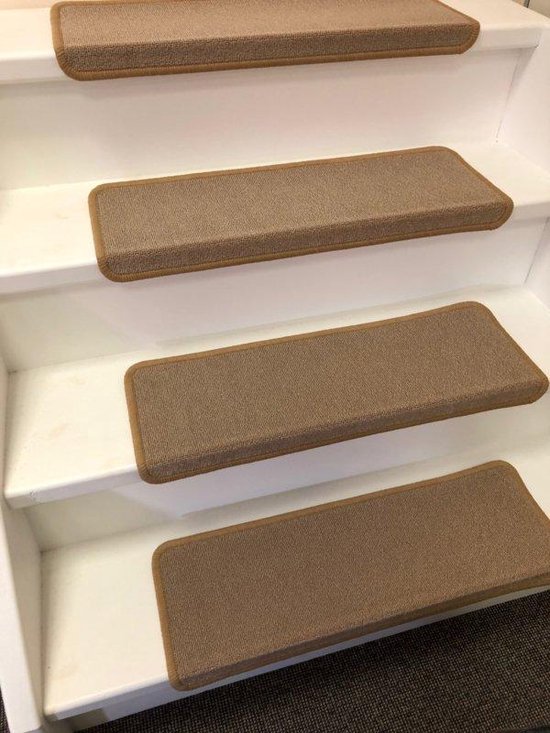 Floordirekt Halfrond of rechthoekig Trapmatten, sisallook, trapmatten in 3 kleuren, luxueus en duurzaam, voor binnen, beige, rechthoekig, 65 x 23,5 cm