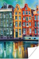 Poster Amsterdam - Olieverf - Gracht - Schilderij - Kunst - 20x30 cm