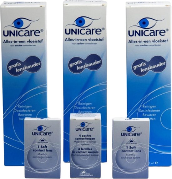 Forfait Unicare 3 mois + 2,00 - 6 lentilles mensuelles + 3 flacons de solution de lentilles - forfait de réduction