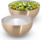 Relaxdays 2x saladeschaal rvs - serveerkom 3,5 liter - ronde saladekom - metalen schaal
