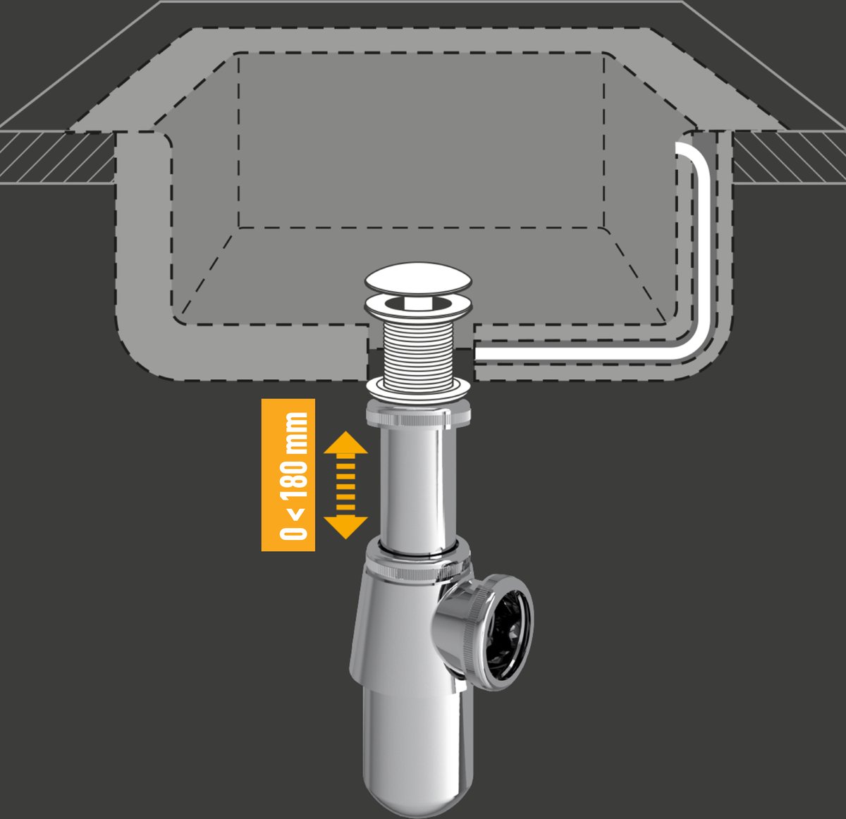 COMPARAISON - siphon design - laiton - chromé - réglable en