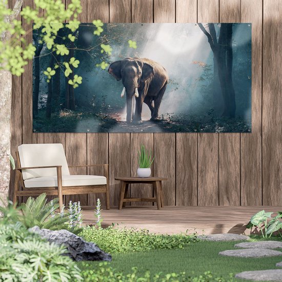 Schilderij - Olifant voor Zonsondergang , grijs oranje , 5 luik - QM Art BV