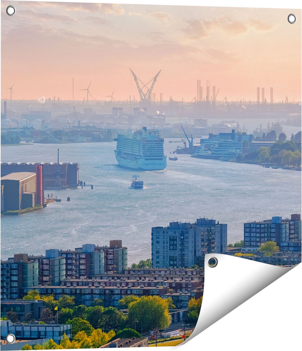 Gards Tuinposter Rotterdamse Haven bij het Water - 60x60 cm - Tuindoek - Tuindecoratie - Wanddecoratie buiten - Tuinschilderij Multikleur