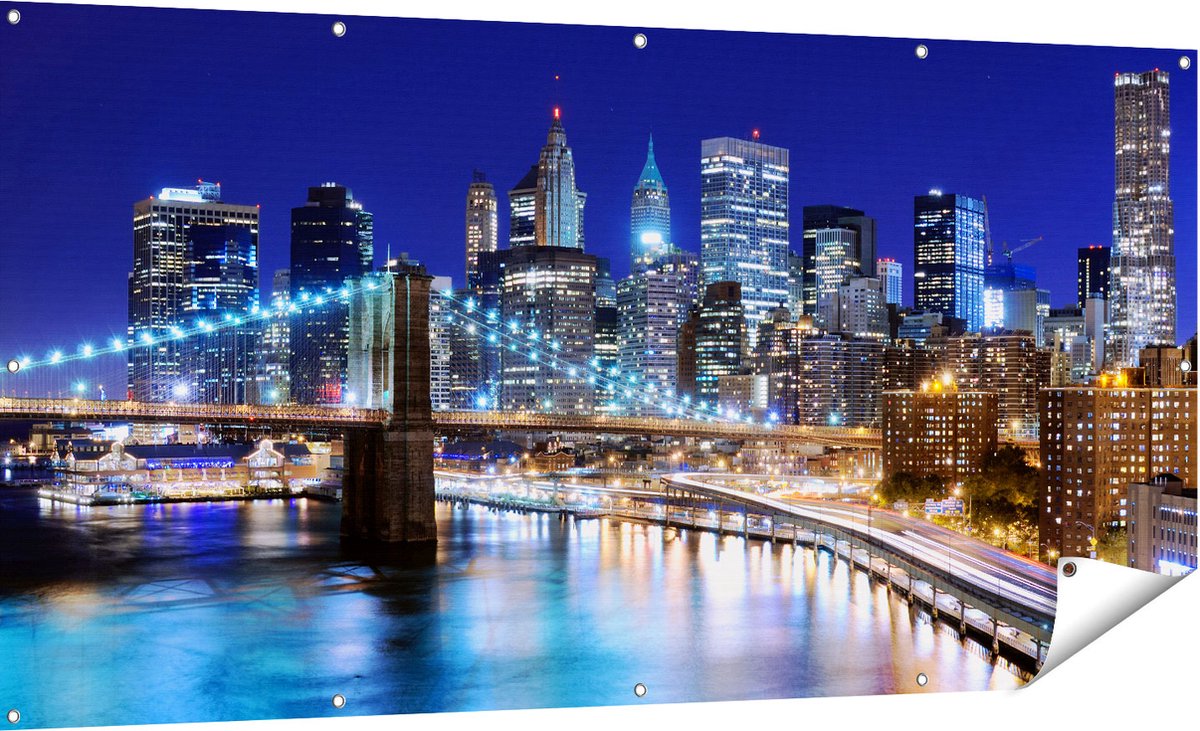 Gards Tuinposter Skyline New York in het Centrum - 180x90 cm - Tuindoek - Tuindecoratie - Wanddecoratie buiten - Tuinschilderij Multikleur