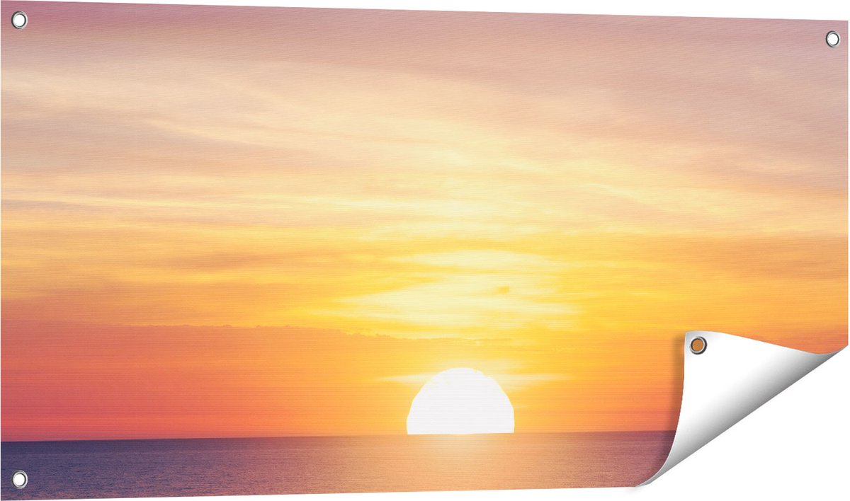 Gards Tuinposter Zonsondergang op de Zee - 100x50 cm - Tuindoek - Tuindecoratie - Wanddecoratie buiten - Tuinschilderij Multikleur
