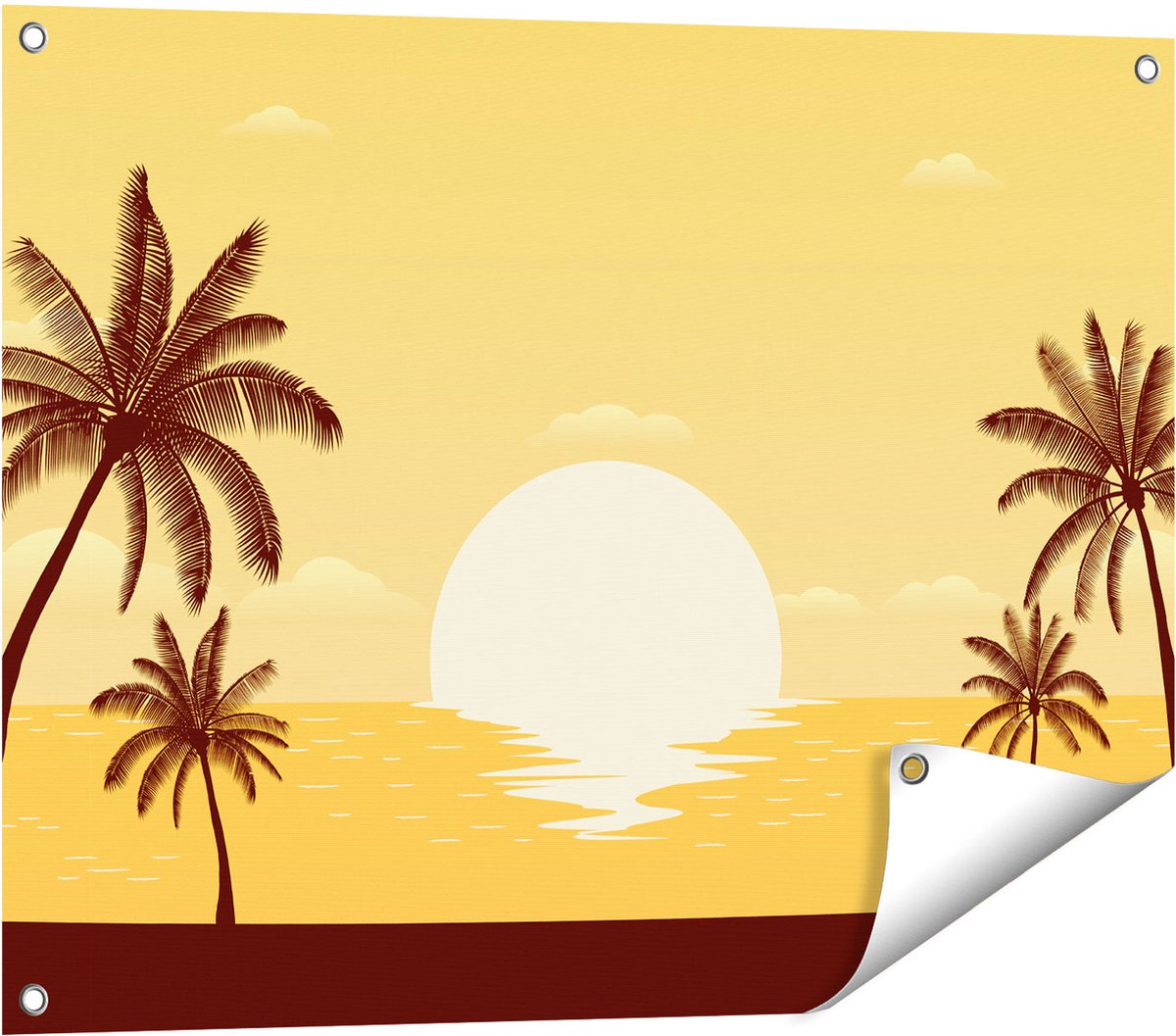 Gards Tuinposter Zonsondergang met Palmbomen - Abstract - 80x60 cm - Tuindoek - Tuindecoratie - Wanddecoratie buiten - Tuinschilderij Multikleur
