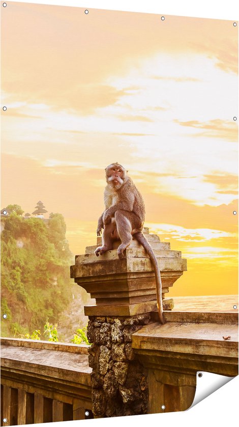 Gards Affiche de jardin Singe au Temple d'Uluwatu à Bali - 120x180 cm - Toile jardin - Décoration de jardin - Décoration murale extérieur - Tableau jardin