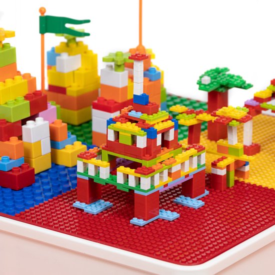 Kindertafel met 2 Stoeltjes - Speeltafel met bouwplaat en vlakke kant - Geschikt voor Lego® & Duplo® Bouwstenen