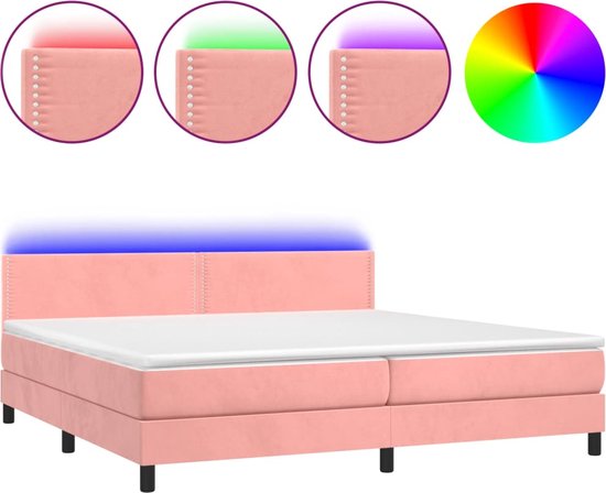 vidaXL-Boxspring-met-matras-en-LED-fluweel-roze-200x200-cm