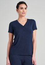 SCHIESSER Mix+Relax T-shirt - dames shirt korte mouw henley knoopsluiting blauw - Maat: 38