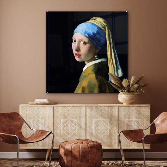 Peinture sur Verre - Fille à la Perle - Johannes Vermeer - 90x90 cm - Peintures sur Verre Peintures - Photo sur Glas