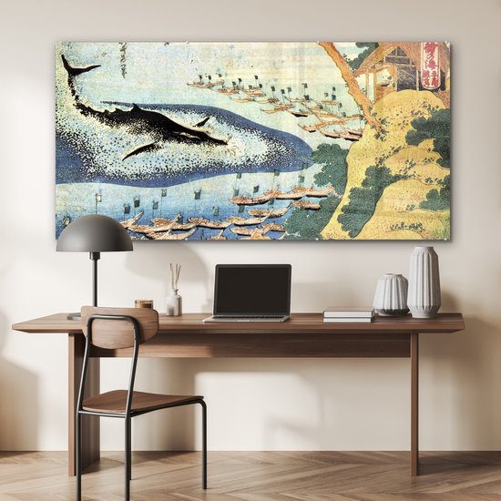 Peinture sur verre - Une baleine à Goto - peinture de Katsushika Hokusai - 160x80 cm - Peintures sur Verre Peintures - Photo sur Glas
