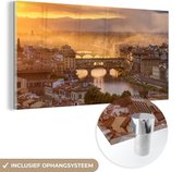 MuchoWow® Glasschilderij 120x60 cm - Schilderij acrylglas - Italië - Mist - Zonsopgang - Florence - Foto op glas - Schilderijen