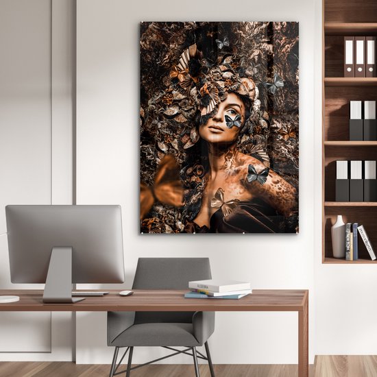 Peinture sur Verre - Papillon - Femme - Luxe - 90x120 cm - Peintures sur Verre Peintures - Photo sur Glas