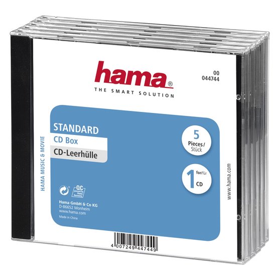 Hama Etui à CD 00044744 1 CD/DVD/Blu-Ray transparent, noir Polystyrène 5 pc(s)