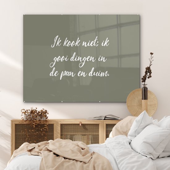 MuchoWow® Glasschilderij 120x90 cm - Schilderij acrylglas - Spreuken - Ik kook niet - Quotes - Humor - Koken - Foto op glas - Schilderijen