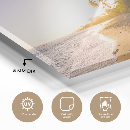 MuchoWow® Peinture sur Verre - Palmiers sur la Plage Pendant le Lever du Soleil - 150x100 cm - Peintures sur Verre Acrylique - Photo sur Glas