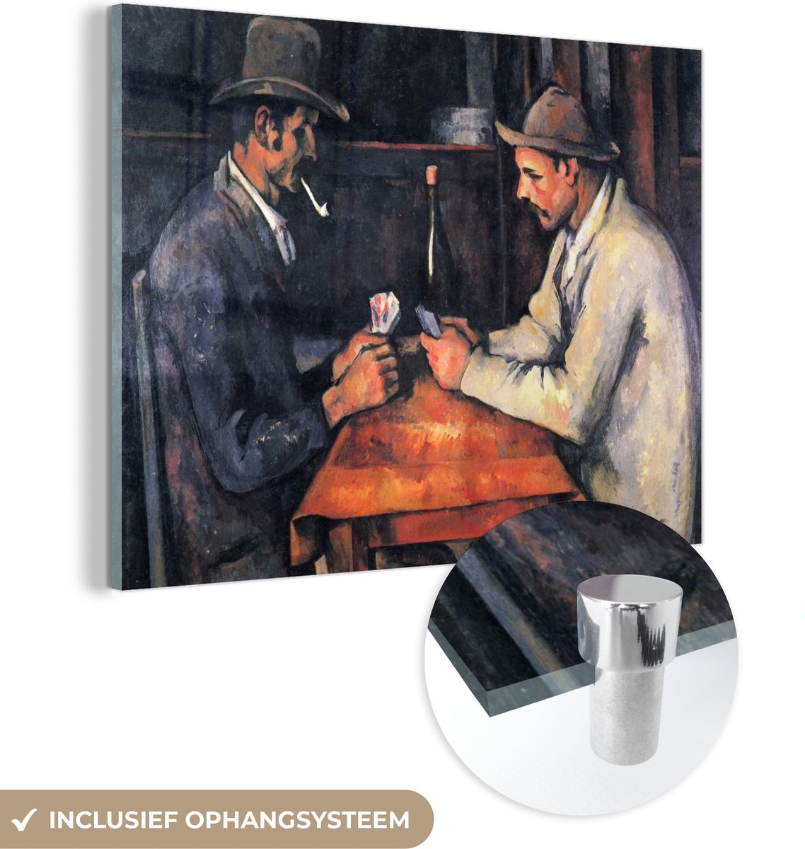 ® Glasschilderij 160x120 cm - Schilderij acrylglas - De kaartspelers - Schilderij van Paul Cézanne - Foto op glas - Muurdecoratie woonkamer - Wanddecoratie slaapkamer - Schilderijen