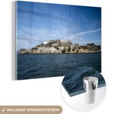 MuchoWow® Glasschilderij 60x40 cm - Schilderij acrylglas - Blauwe hemel bij het Alcatraz eiland in de Verenigde Staten - Foto op glas - Schilderijen