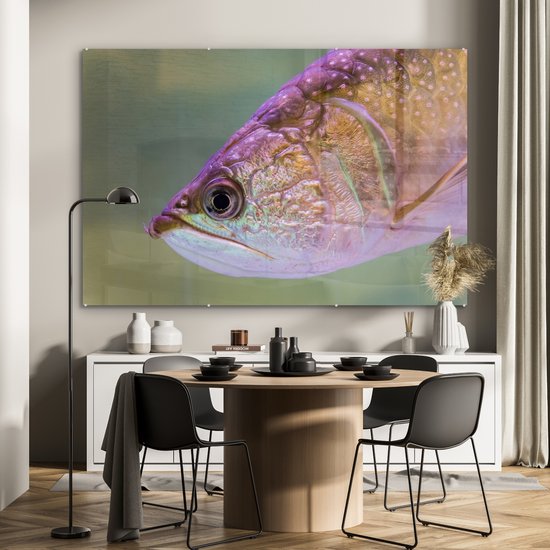 MuchoWow® Peinture sur verre 150x100 cm - Peinture sur verre acrylique - Truite aux couleurs brillantes - Photo sur verre - Peintures