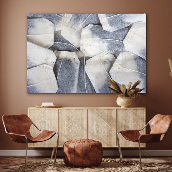 MuchoWow® Peinture sur verre 180x120 cm - Peinture sur verre acrylique - Fond sachets de thé - Photo sur verre - Peintures