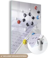 MuchoWow® Glasschilderij 90x120 cm - Schilderij acrylglas - Moleculair model naast periodiek systeem - Foto op glas - Schilderijen