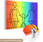 MuchoWow® Glasschilderij 150x100 cm - Schilderij acrylglas - Kind met lesbische moeders - Foto op glas - Schilderijen