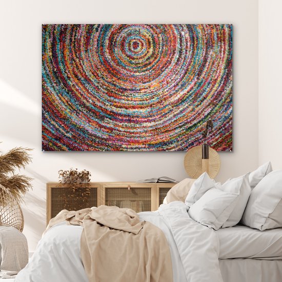 MuchoWow® Glasschilderij 150x100 cm - Schilderij acrylglas - Cirkel - Kleuren - Tapijt - Foto op glas - Schilderijen