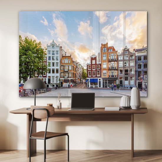 MuchoWow® Peinture sur Verre - Canal Houses Amsterdam - 150x100 cm - Peintures sur Verre Acrylique - Photo sur Glas