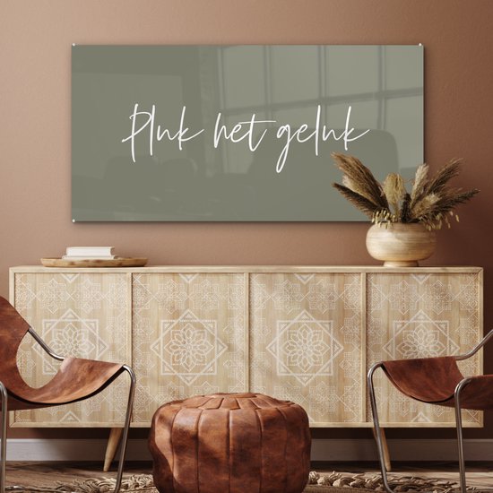 MuchoWow® Peinture sur verre 120x60 cm - Peinture sur verre acrylique - Texte - Geluk - Saisir le bonheur - Citations - Photo sur verre - Peintures