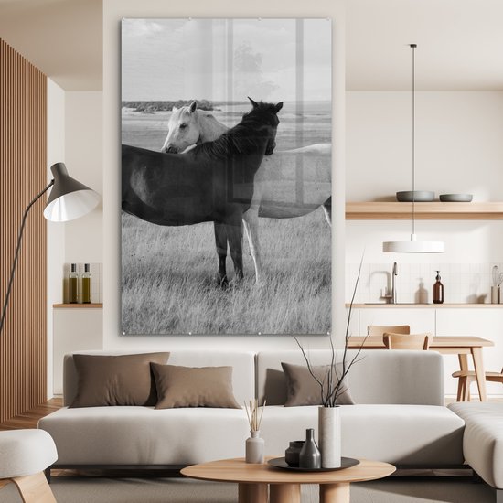 Peinture sur verre - Photo sur verre - Verre acrylique - Animaux - Paarden - Herbe - Nature - 120x180 cm - Peinture sur verre cheval - Peinture sur verre - Peinture sur verre animaux - Décoration murale - Chambre