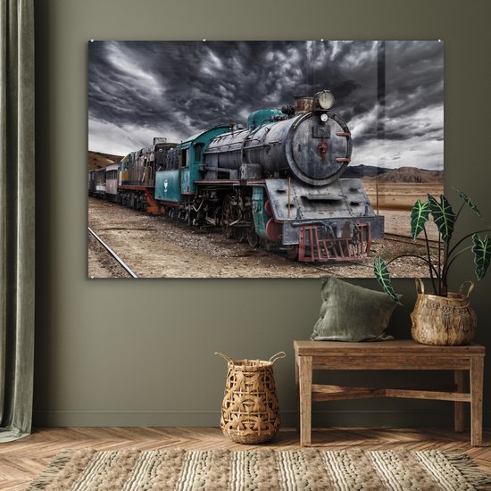 Peinture sur verre - Nuages sombres au-dessus de la locomotive à vapeur - 150x100 cm - Peintures en plexiglas