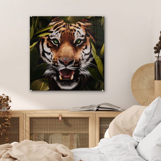 Peinture sur Verre - Tigre - Feuilles - Animaux - 50x50 cm - Peintures sur Verre Peintures - Photo sur Glas