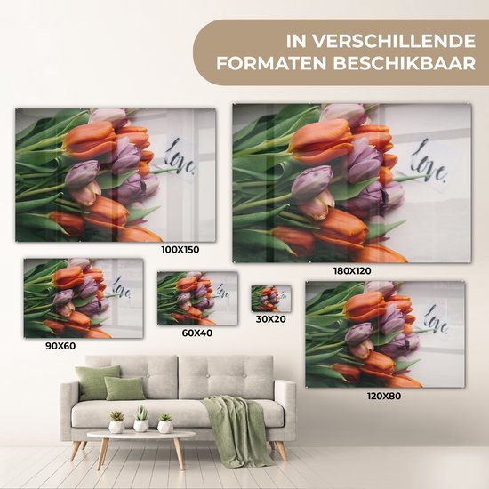 MuchoWow® Peinture sur verre - Fleurs - Tulipes - Citation - 120x80 cm - Peintures sur verre acrylique - Photo sur Glas