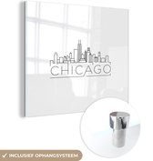 MuchoWow® Glasschilderij 20x20 cm - Schilderij acrylglas - Skyline - Chicago - Wit - Foto op glas - Schilderijen