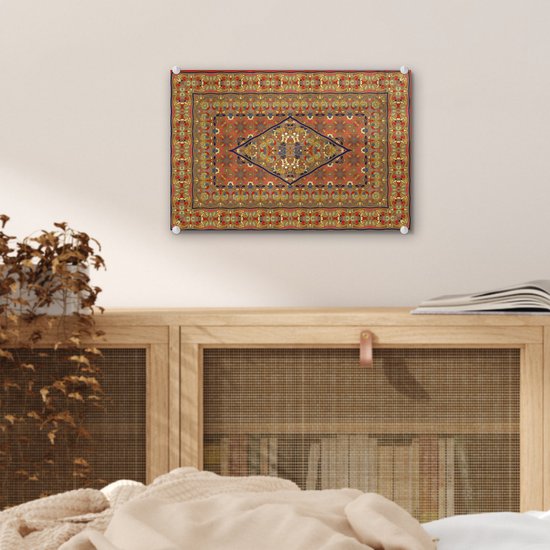 Peinture sur Verre - Tapis Persan - Tapis - Jaune - Rouge - 30x20 cm - Peintures sur Verre Peintures - Photo sur Glas